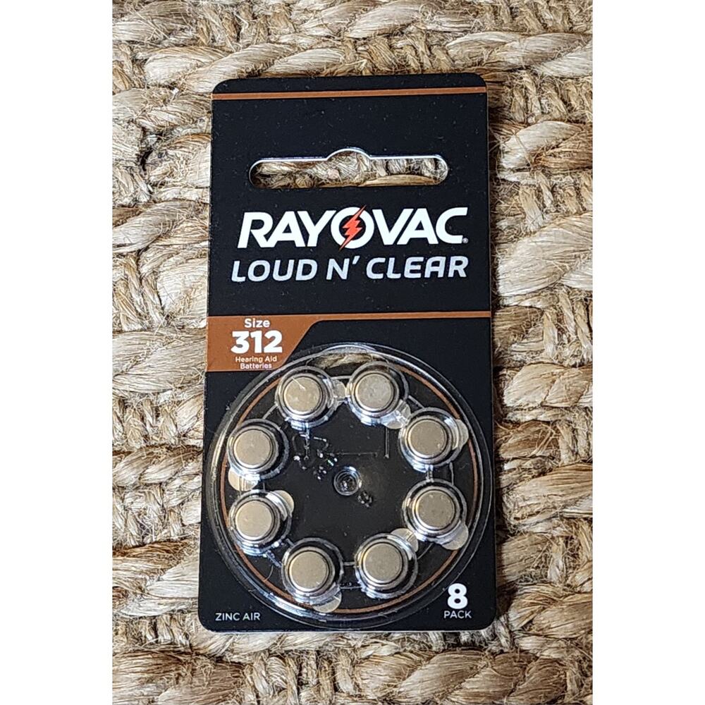RAYOVAC Hearing Aid 312 Batteries 8 Pack Loud N’ Clear Exp. June 2026